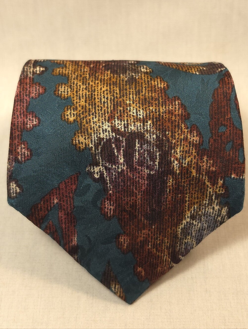 Abstract Teal & Rust Pattern Men's Silk Tie